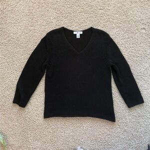 Saks Fifth Avenue Real Clothes 100% Cotton Black Vneck Sweater Women’s Large